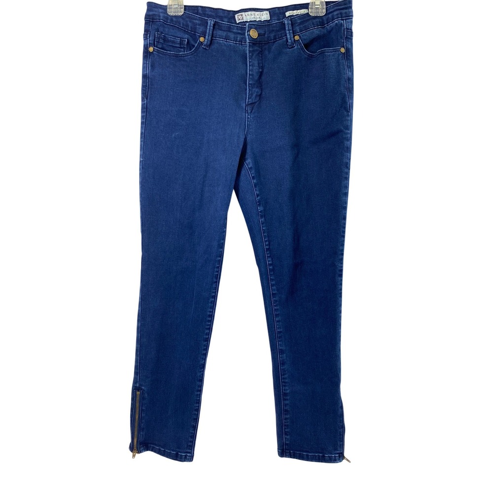 Anne Klein Jeans Women 10‎ Skinny Ankle Dark Wash Denim Zipper Hem Stretch